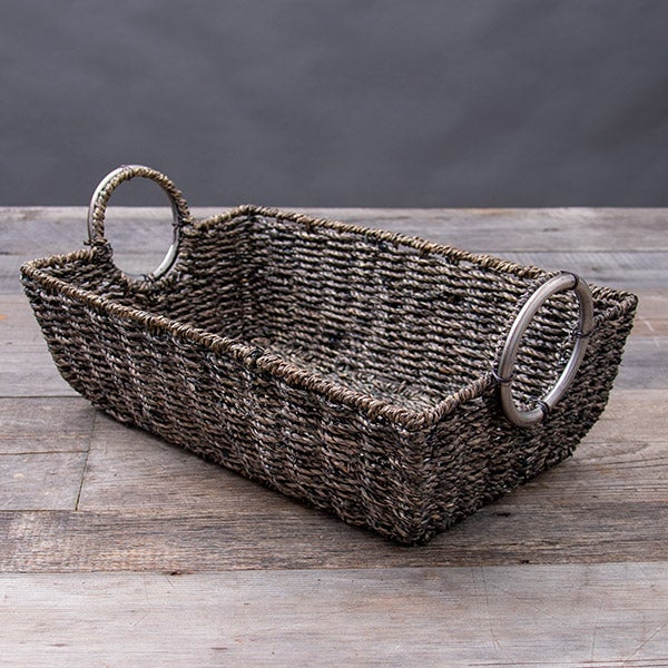 Woven Seagrass Basket, with Round Metal Handles                                                      