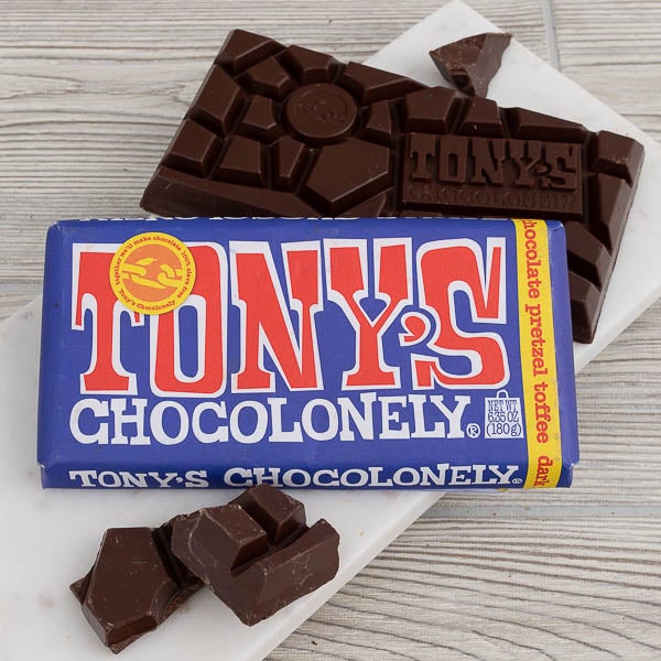42% Dark Milk Pretzel Toffee Chocolate Bar by Tony's Chocolonely - 6.35 oz. - (purple)               